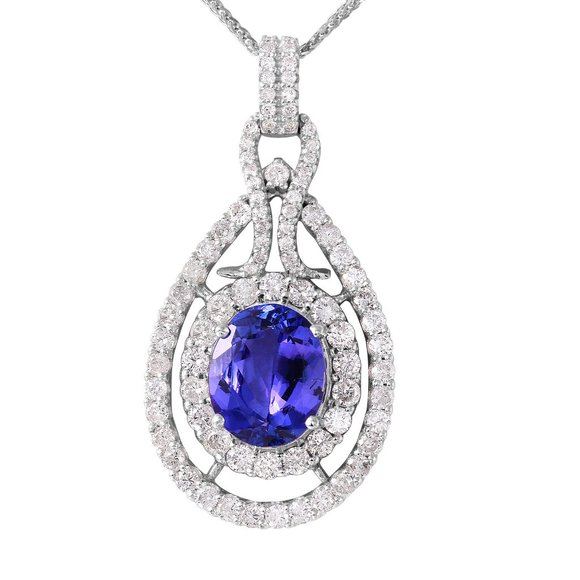 Jewelry - 14KT White Gold 4.75ctw Tanzanite Diamond Necklace Length 18